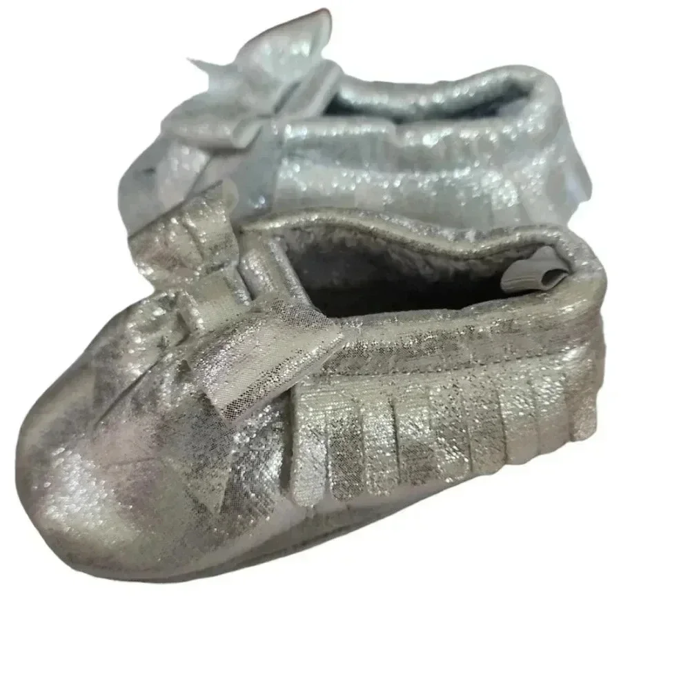 Silver Toddler Gypsy Slippers. Size 4